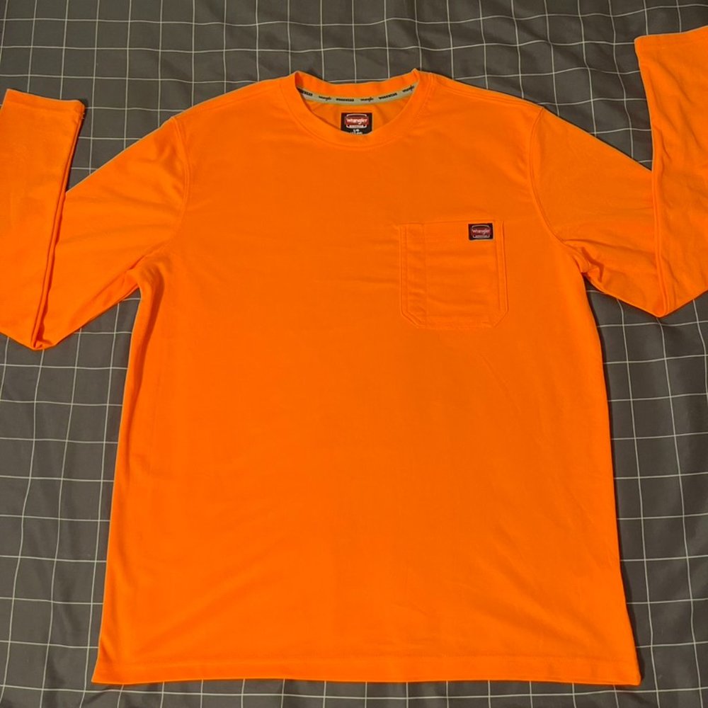 Wrangler Long Sleeve Polyester Work Shirt Neon Orange